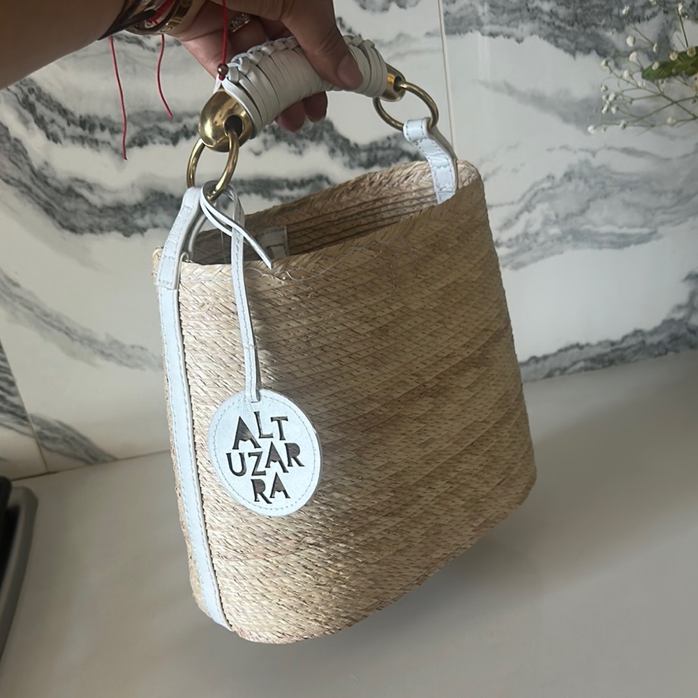 Altuzarra Tan and White Shoulder Bag with Textured Design